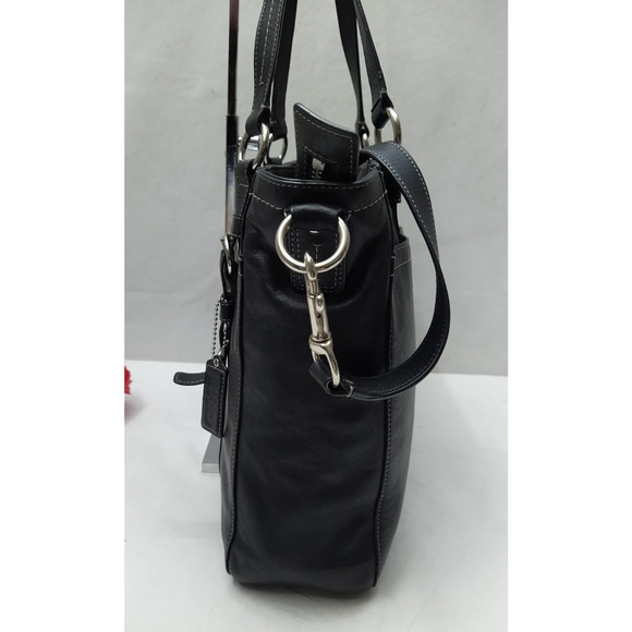 Coach Black Soft Leather Turnlock Double Handles Satchel Zipper Closure Bag - Picture 5 of 16